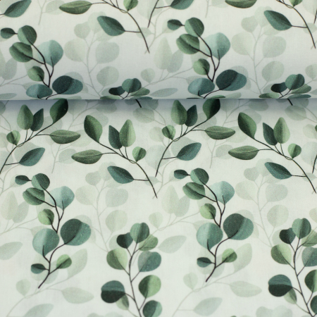 Baumwollstoff - Eucalyptus - weiss